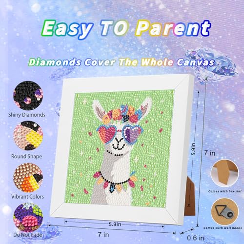 WEMEON Alpaca Diamond Art Kits for Kids with Frame 7x7 inch - color: Alpaca