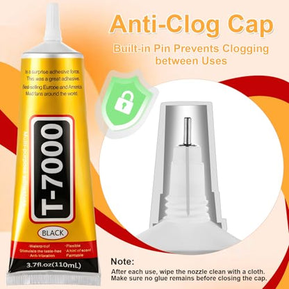 220 ML T7000 Black Glue, Semi Fluid Black Adhesive Glue Precision Craft Repair for Electronics Phone Screen Replacements DIY Jewelry Making Glass Wood Metal Stones - color: 2 X 110 ML