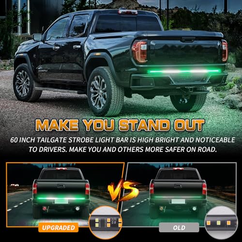 XRIDONSEN 60 inch Tailgate Strobe Lights Strip Green White Emergency Lights - color: Green/White