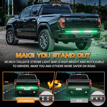XRIDONSEN 60 inch Tailgate Strobe Lights Strip Green White Emergency Lights - color: Green/White
