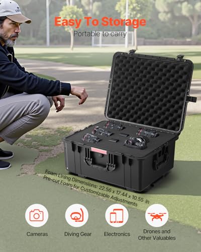 VEVOR Dry Box, Waterproof Hard Case with Pre-Cut Foam, 25 x 20 x 12.5inch - size: 63x50x32 cm