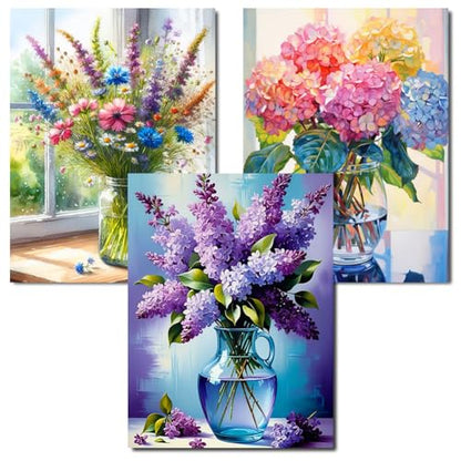 Axquilon 3 Pack Flowers Diamond Art Kits for Adults 12x16inch - color: 3 Pack Vase