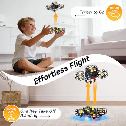 4DRC V18 Mini Kids Drone, Beginner RC Quadcopter with 2 Control Methods, Headless Mode, Auto Hover, 3D Flips, LED Lights, 3 Speeds, 2 Batteries, Fly Toy Gift for Boys