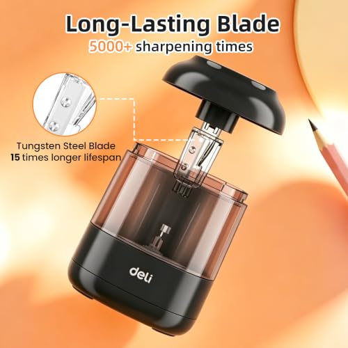 deli Electric Pencil Sharpener, Battery Operated, 6.5–8mm for Classroom - color: Black