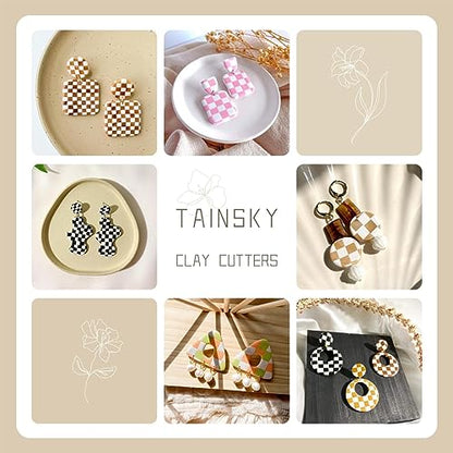 TAINSKY Stripe Tool Polymer Clay Cutters, Checker Board Maker for Making Earrings Jewerl, 5 Pcs Stripe Lines Texture Guide, Clay Earring Cutters, Polymer Clay Earrings Tools