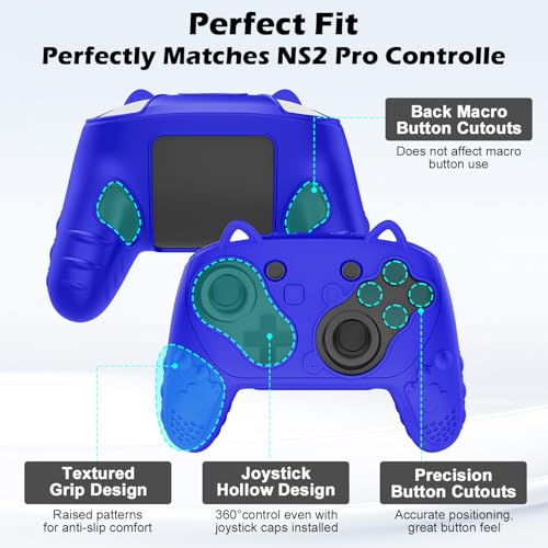 Silicone Controller Case Set Compatible with Nintendo Switch 2 Pro, Gamepad Accessories - Protective Softshell Cover with 6 Thumb Grips, Shock-Resistant & Ergonomic Comfort Grip Design (Deep Blue) - color: Deep Blue