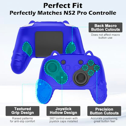 Silicone Controller Case Set Compatible with Nintendo Switch 2 Pro, Gamepad Accessories - Protective Softshell Cover with 6 Thumb Grips, Shock-Resistant & Ergonomic Comfort Grip Design (Deep Blue) - color: Deep Blue