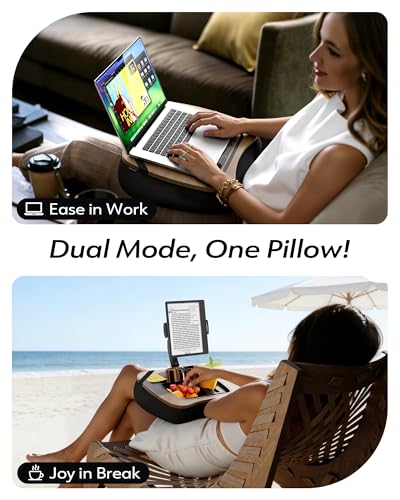 LULULOOK 2-in-1 Lap Desk & Kindle Pillow Stand with Beanbag - color: Walnut Brown