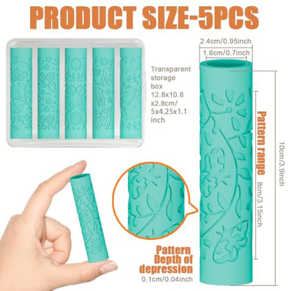 ORIGACH 5Pcs Animal & Flower Polymer Clay Texture Roller for Earring Making - style: Animal Insect & Flower
