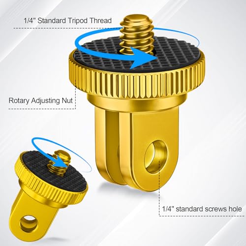 Frienda 4 Pcs Tripod Adapter Compatible with Gopro 1/4-20, Gold - color: Gold