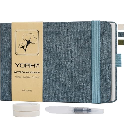 Yopih Artists Premium Linen Watercolor Sketchbook 5.5 x 8.2 in Navy - color: Navy, size: 5.5x8.2in