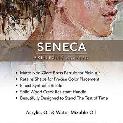 Seneca Artist Brushes by Willow Wolfe, Professional Synthetic Bristle Paint Brush for Acrylic, Oil and Water Mixable Oil, Series 1700, 8 Flat - size: 8