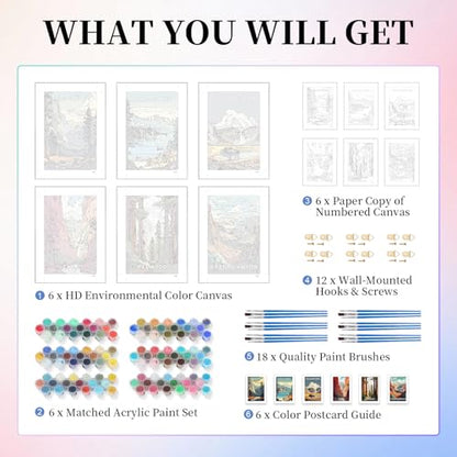 6 Pack Paint by Numbers Kit for Adults, National Parks Canvas Painting Set - color: Park-2