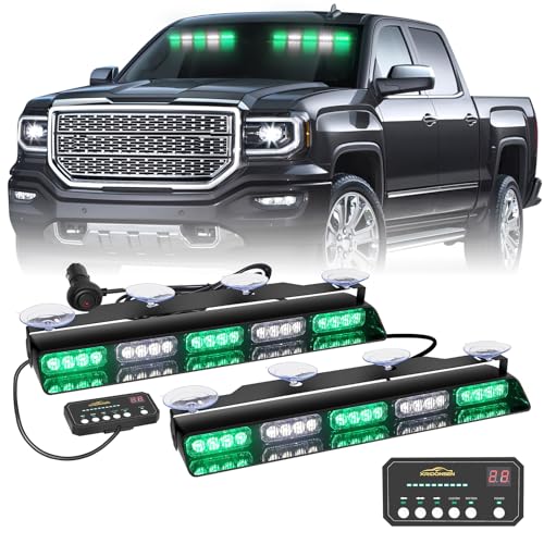 XRIDONSEN 2x 17 inch Windshield Light Bar 40 LED Dash Strobe lights - color: Green/White
