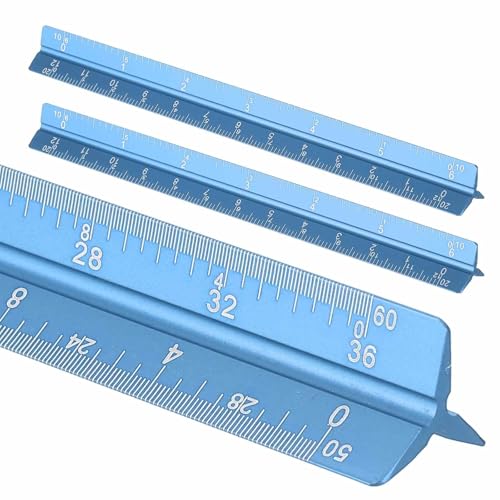 HARFINGTON 2 Pcs Architectural Scale Ruler, 7 Inch Standard Aluminum Alloy Architect Triangular Large Scale Laser-Etched Blueprint Drafting Ruler for Architects Engineers, Blue - color: Blue, size: 7 Inch
