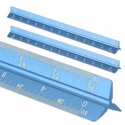 HARFINGTON 2 Pcs Architectural Scale Ruler, 7 Inch Standard Aluminum Alloy Architect Triangular Large Scale Laser-Etched Blueprint Drafting Ruler for Architects Engineers, Blue - color: Blue, size: 7 Inch