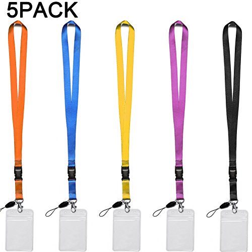 5Pack Neck Lanyards,Detachable Buckle,with Clear Vertical Badge Holders - color: 5 Colors With Badge Holder