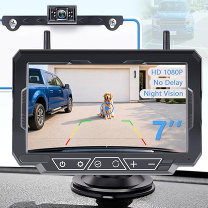1080P HD 7-Inch Wireless Backup Camera: 15-Min Easy Install Plug & Play - size: 7'' + License Plate Camera for Car