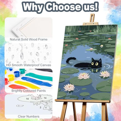 Black Cat Framed Paint by Numbers Kit for Adults Beginner 8x12 inch - color: Frame-OP-US09