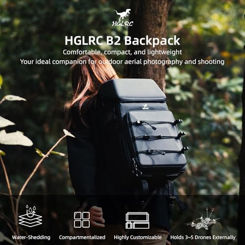 HGLRC B2 FPV Drone Backpack Case Shoulder Bag for FPV Racing Quadcopter Drone and Parts (Black-grey)