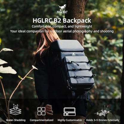 HGLRC B2 FPV Drone Backpack Case Shoulder Bag for FPV Racing Quadcopter Drone and Parts (Black-grey)
