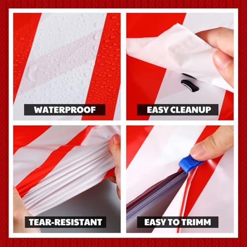 Oudain 54 Inch x 100 ft Red and White Striped Tablecloth Roll Cutter Box - style: Candy Red