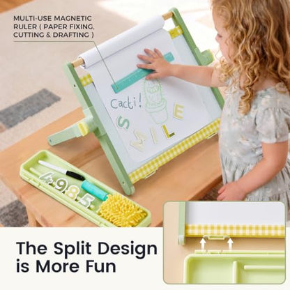 Tiny Land Tabletop Kids Art Easel, 5-Level Magnetic Drawing Board - color: Green