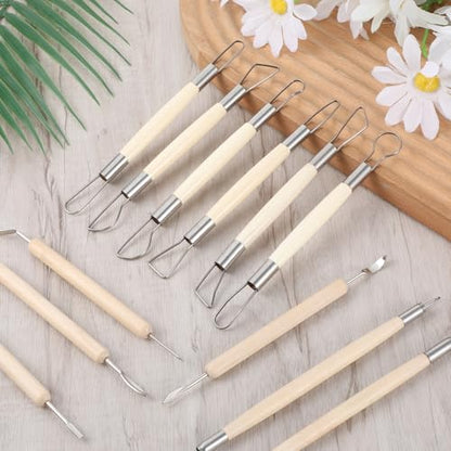 12Pcs Clay Sculpting Tools Double-Sided Clay Wire Loop Sculpture Set Clays Sculpting Tools Wooden Handle Ribbon Clays Tool Pottery Trimming Tool for Ceramic Wax Carving Ceramic Modeling