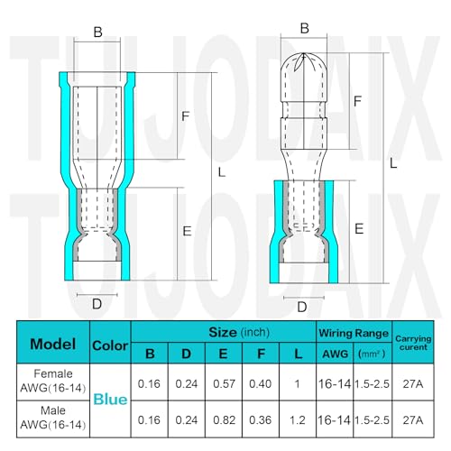 300Pcs Heat Shrink Bullet Connectors Kit Male & Female 16-14 AWG - color: Blue-AWG 16-14