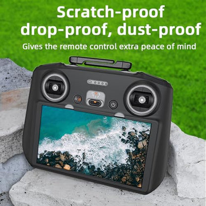 Controller Protective Silicone Case Cover+HD Screen Protector Films for DJI Mini 4 Pro/DJI Air 3/DJI Neo Drone RC 2 Remote Control Accessories(Black)