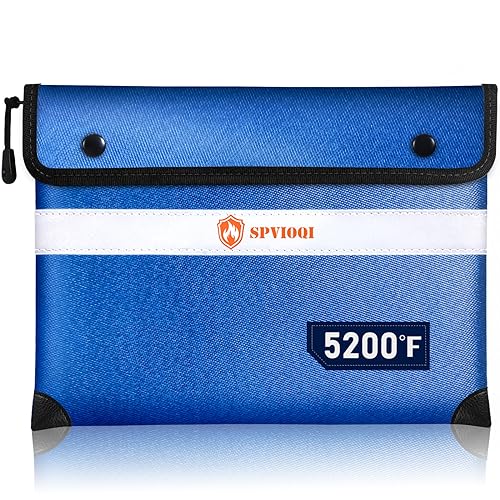 Upgraded 5200F Fireproof Money Bag with Zipper, Reflective Strip for Fast Find, 8 Layers of Heat Insulated Materials, Water Resistant, A5 Document Size - color: Blue, size: 12" x 8.5"