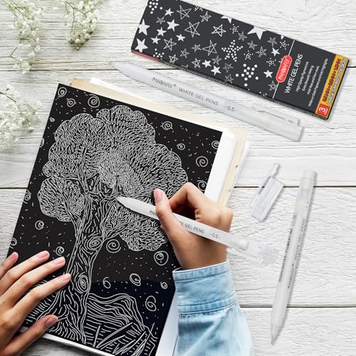 PANDAFLY White Gel Pens, 3-Pack, 0.5mm Fine Point Opaque Gel Ink Pens - style: White-0.5mm
