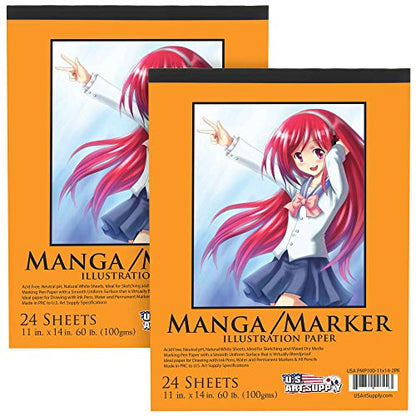 U.S. Art Supply 11" x 14" Premium Manga Marker Paper Pad, 48 Sheets, 2 Pack - size: 11" x 14"