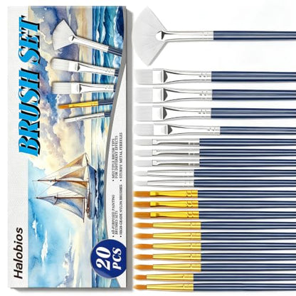 Halobios Paint Brushes Set, 20 Different‑Size Acrylic Paint Brushes for Nail Art, Face Art, Crafts, Rock Painting & School Projects - size: 20PCS