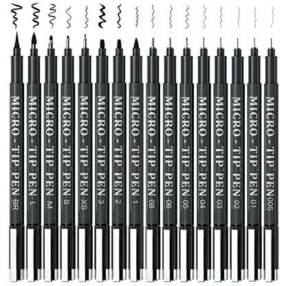 Tebik 16 Pack Calligraphy Pens, Hand Lettering Pens, Brush Markers Black Ink for Beginners Writing, Lettering, Journaling, Art Drawing, Signature, Illustrations and Office School Supplies