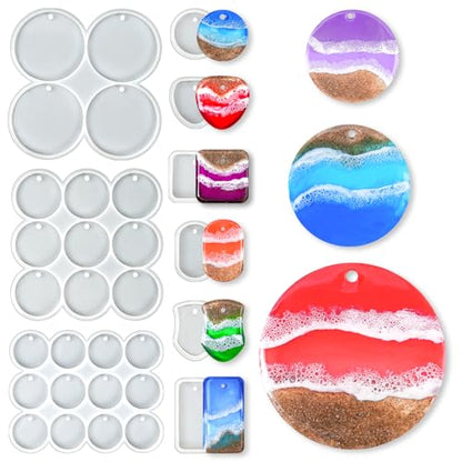 YODOYO 31-Cavity Flat Resin Molds with Holes for Keychains & Pendants