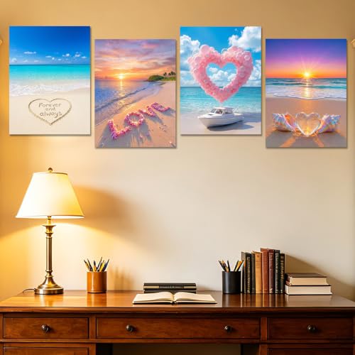 Lanzeyo Diamond Art Kits for Adults 4 Pack Romantic Beach Diamond Painting - color: 01 Beach