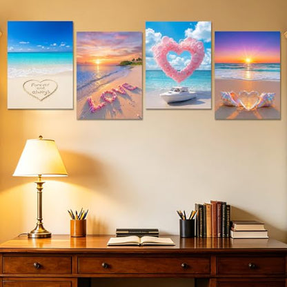 Lanzeyo Diamond Art Kits for Adults 4 Pack Romantic Beach Diamond Painting - color: 01 Beach