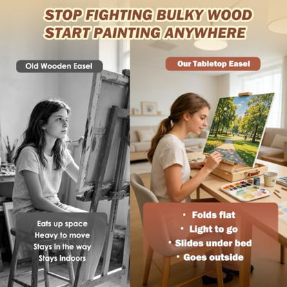 Tabletop Easel for Painting, Adjustable Beechwood Sketchbox, Portable