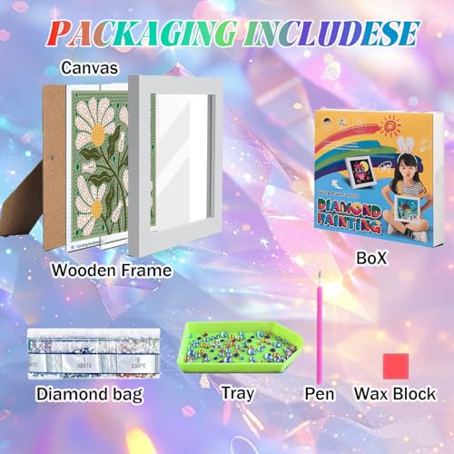 WEMEON Flowers Diamond Art Kits for Kids with Frame 7x7 inch - color: Flower04