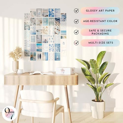 97 Decor Coastal Wall Art, 40Pcs 4x6 Ocean Posters and Beach Prints - color: Blue White