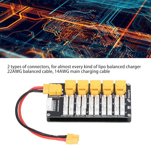 Parallel Charging Board with XT30/XT60 Plugs - Simultaneous Multi-Lipo Battery Charger for 2-6S Packs, Compatible with Balance Chargers