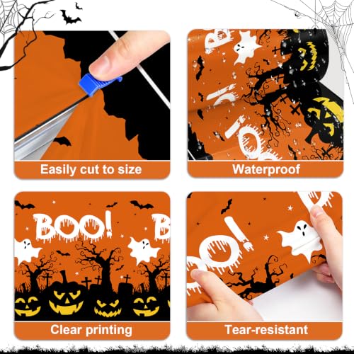 54IN X 320FT Halloween Plastic Table Cover Roll with Cutter Box, Cut to Size Plastic Table Cloths for Parties, Birthday(BOOI Spider Web) - color: Booi Spider Web, size: 3840" x 54" (Rectangular)