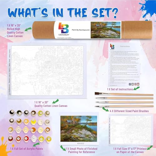 Ledgebay Paint by Numbers Kit for Adults, 16x20 Unframed Canvas - color: Away From It All, size: 16" x 20" Unframed