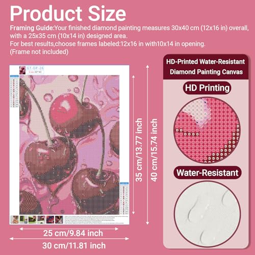 Gamteldot Cherry Diamond Art Kits for Adults Beginners,DIY Diamond Art - color: Cherry A