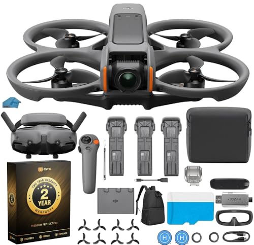 DJI Avata 2 Fly More Combo (3 Batt), FPV Drone with 4K Camera, 1-Push Acrobatics, Built-in Propeller Guard, 155° FOV, FAA Remote ID, 128GB Micro SD, Backpack, Landing Pad