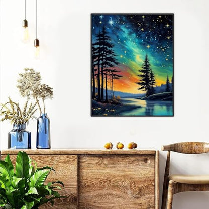 Starry Sky Paint by Numbers for Adults, Landscape Paint by Number on Canvas - color: MT12308