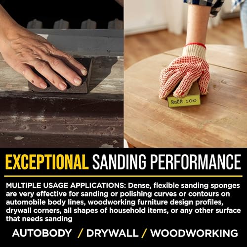 Dura-Gold 100 Grit 4-Sided Hand Sanding Block Sponges, 3.9" x 2.75" x 1" - style: 100 Grit