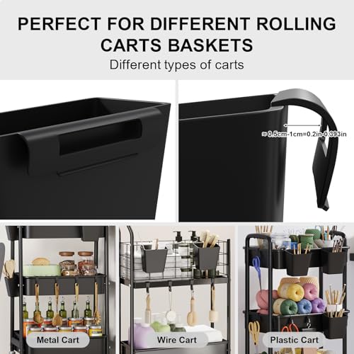 6 Pack Black Rolling Cart Accessories with 6 Hanging Cup Holder and 6 Hooks - color: Black