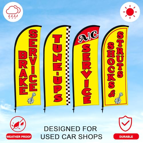 Buryeah 4 Pack Auto Repair Shop Feather Flag Kit, Yellow - color: Yellow